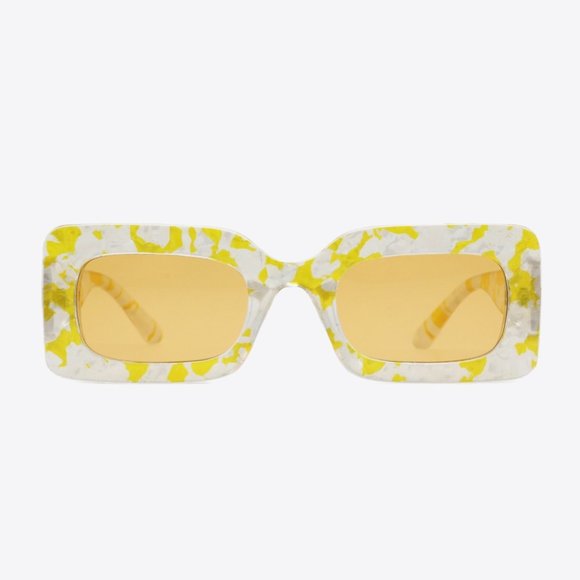 UV400 Tortoiseshell Rectangle Polycarbonate Sunglasses in Butter Yellow - Picture 2 of 5
